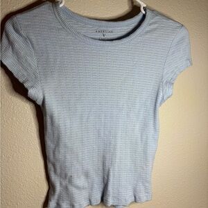 American Eagle Outfitters Light Blue Waffle Knit Tee